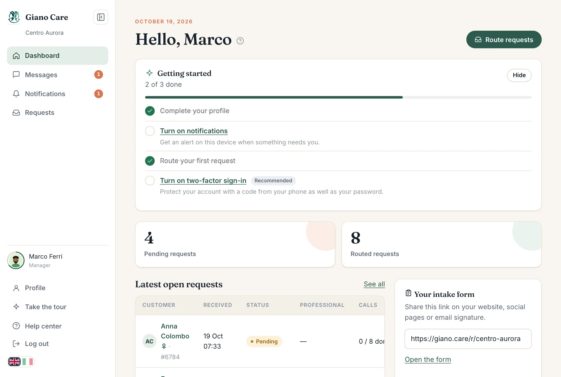The dashboard of a manager