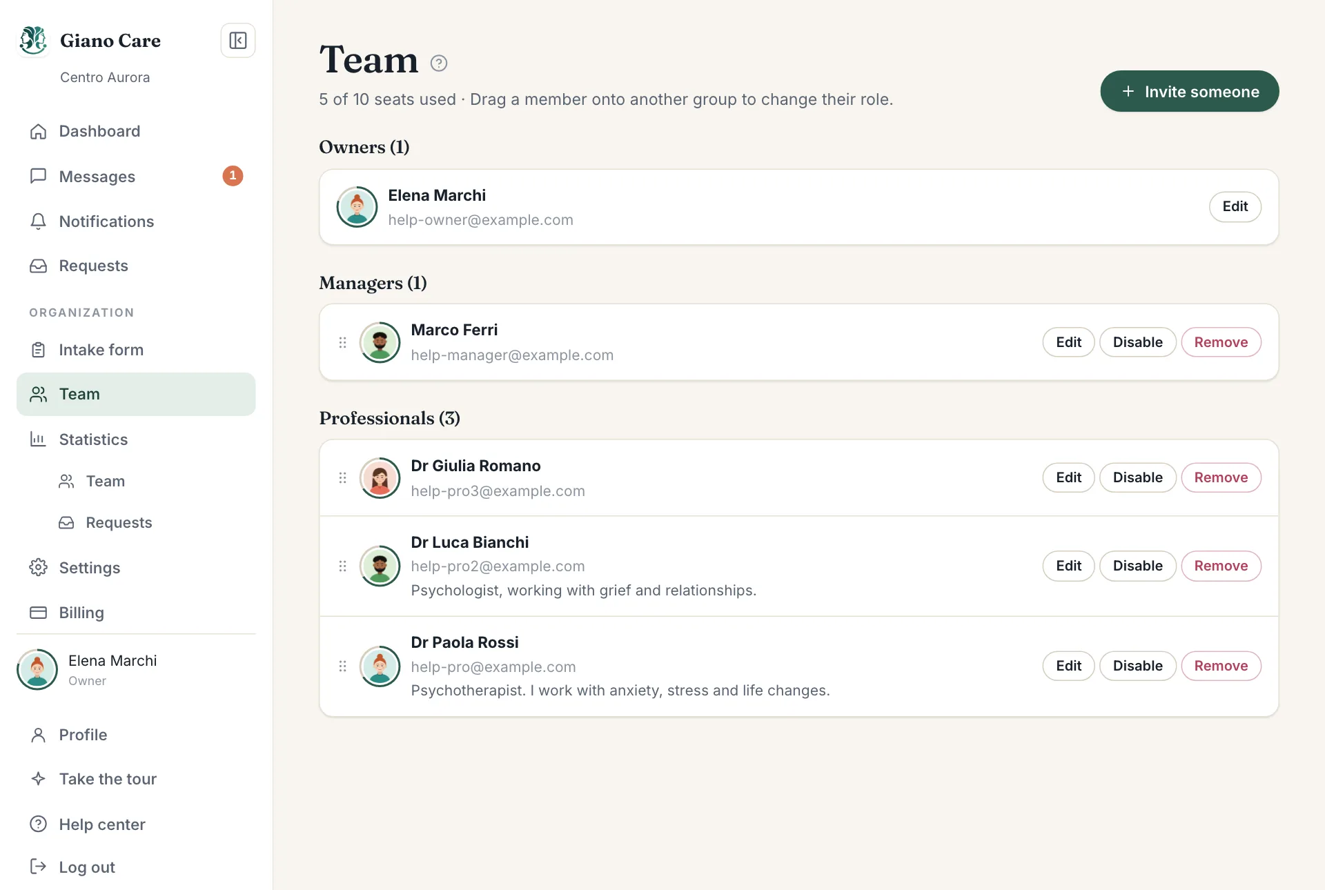 The team page