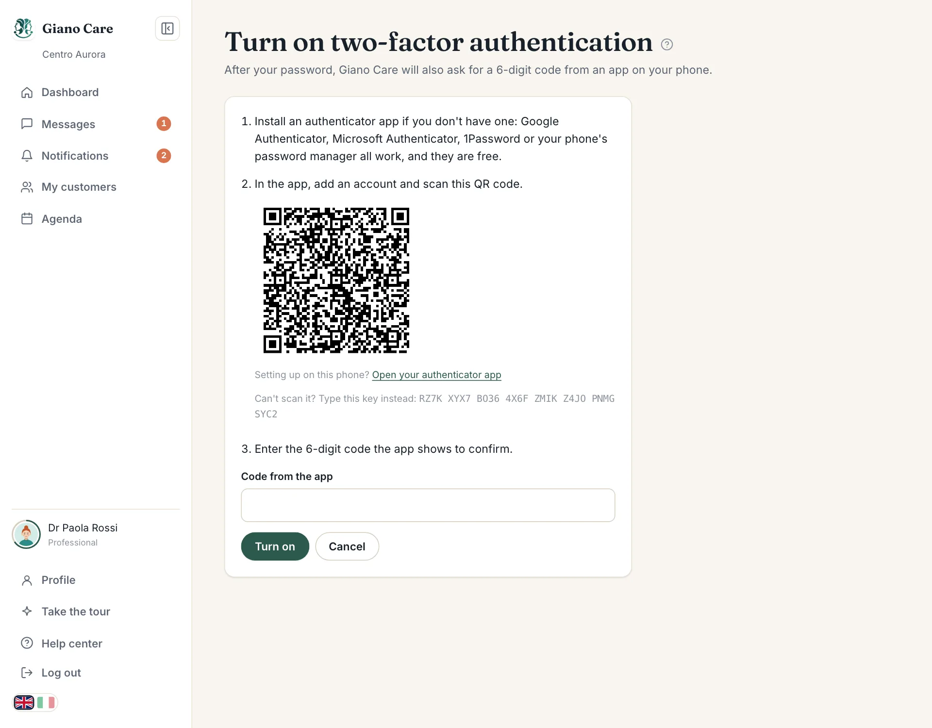 Setting up two-factor sign-in