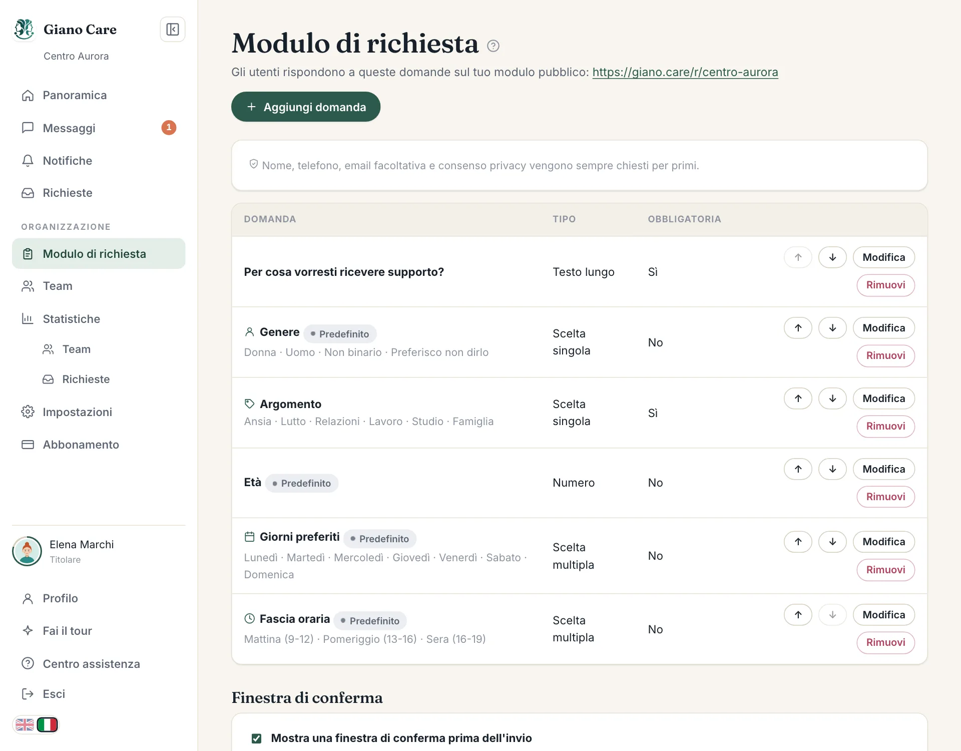 L'editor del modulo