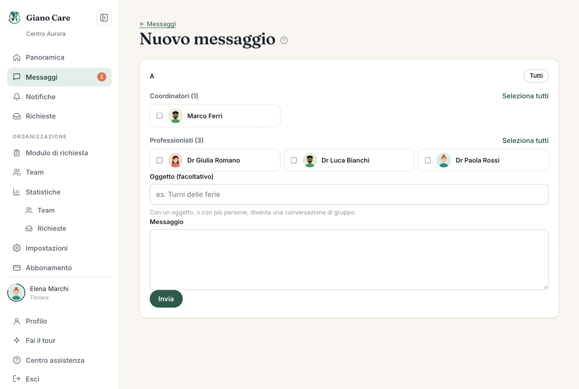 Scrivere un nuovo messaggio
