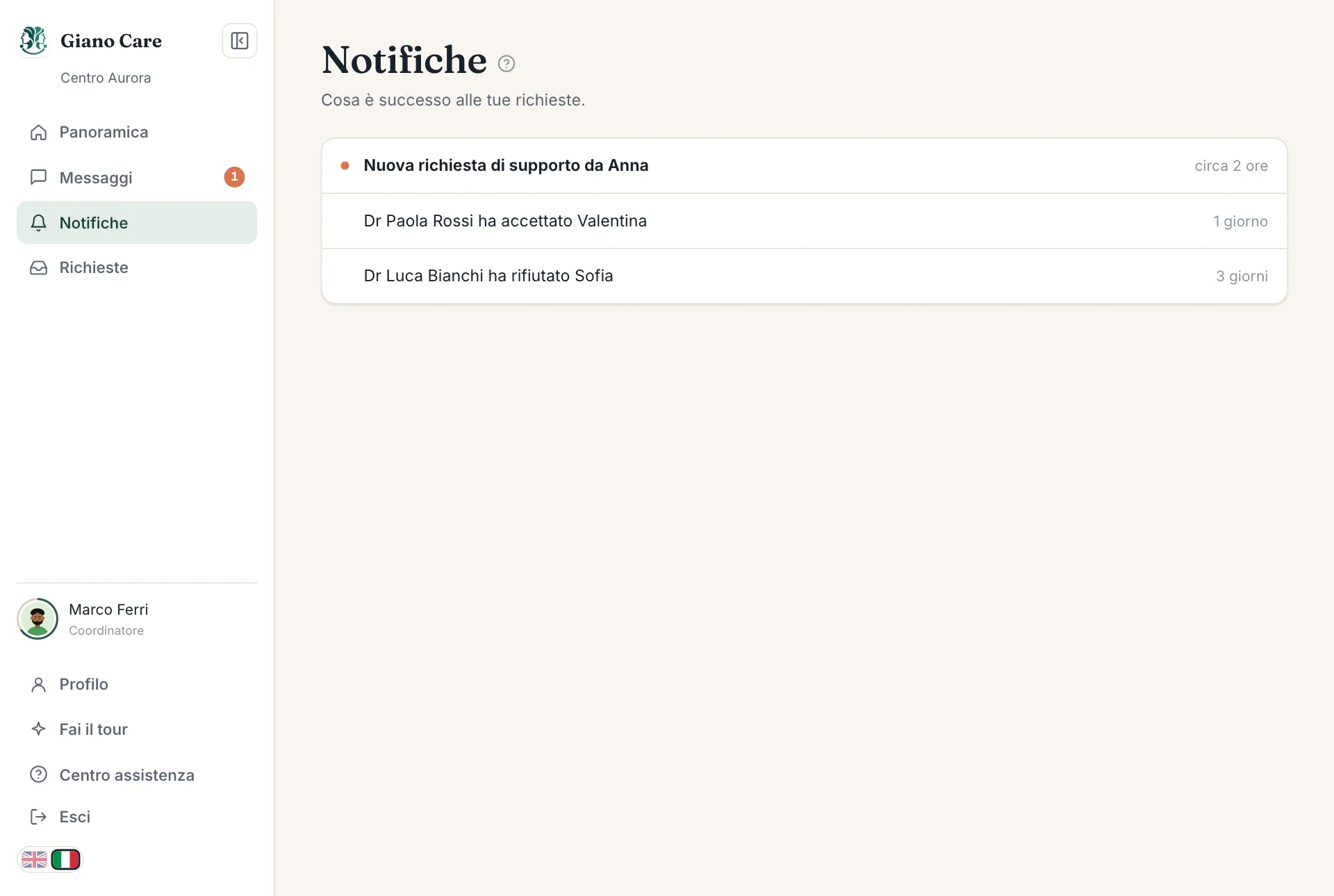 L'elenco delle notifiche