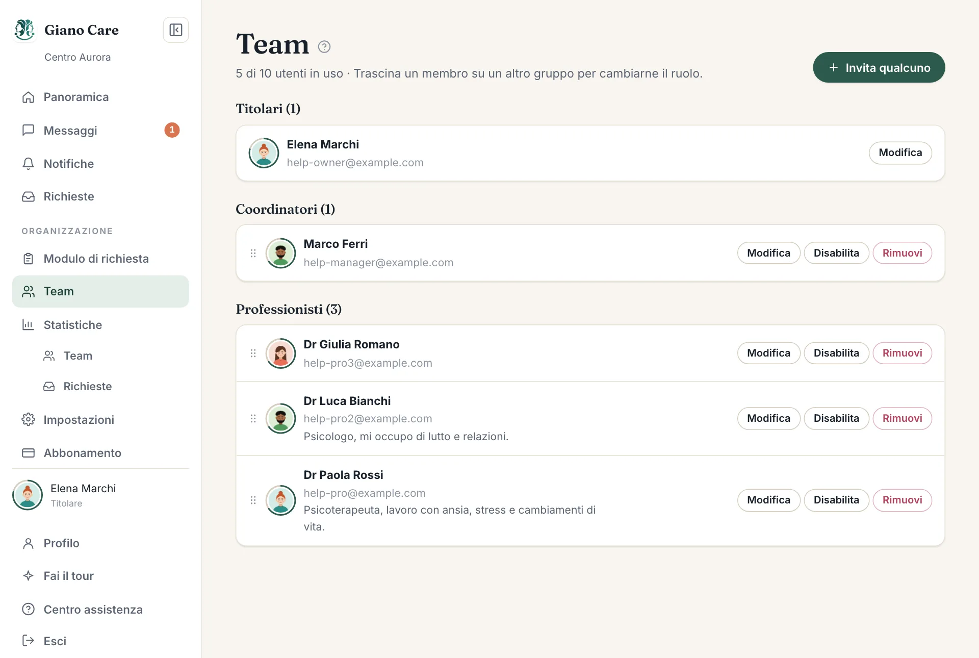 La pagina del team